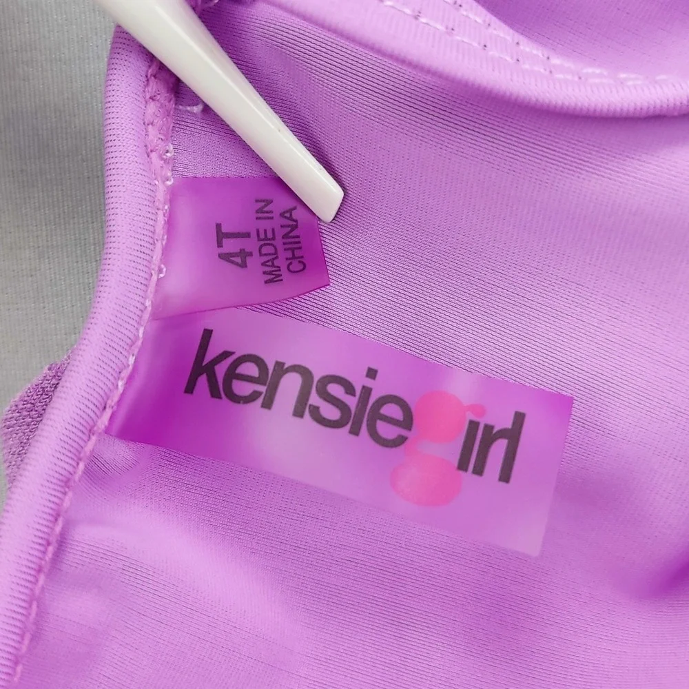 Kensie Girl Swimsuit Girls 4T Purple One Piece Floral Eyelet Ruffle Halter Cross